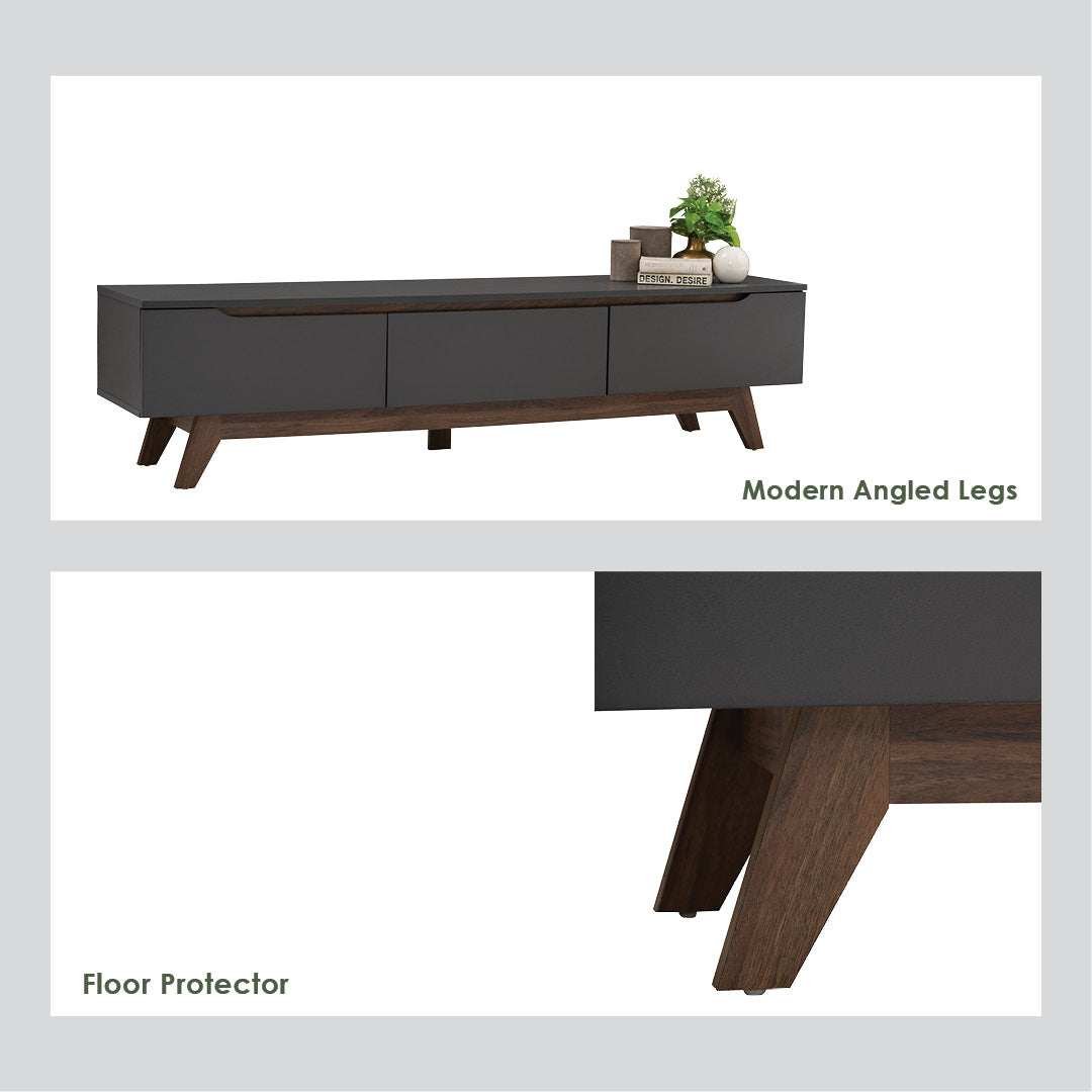 Mando 1.8m tv cabinet in Walnut colour leg, Black colour top.