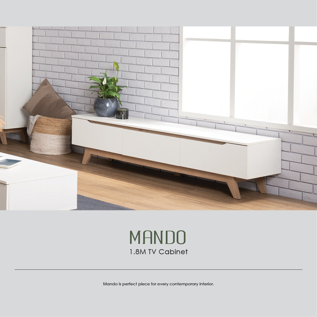 Mando 1.8m tv cabinet in Oak colour leg, White colour top (MB paper).