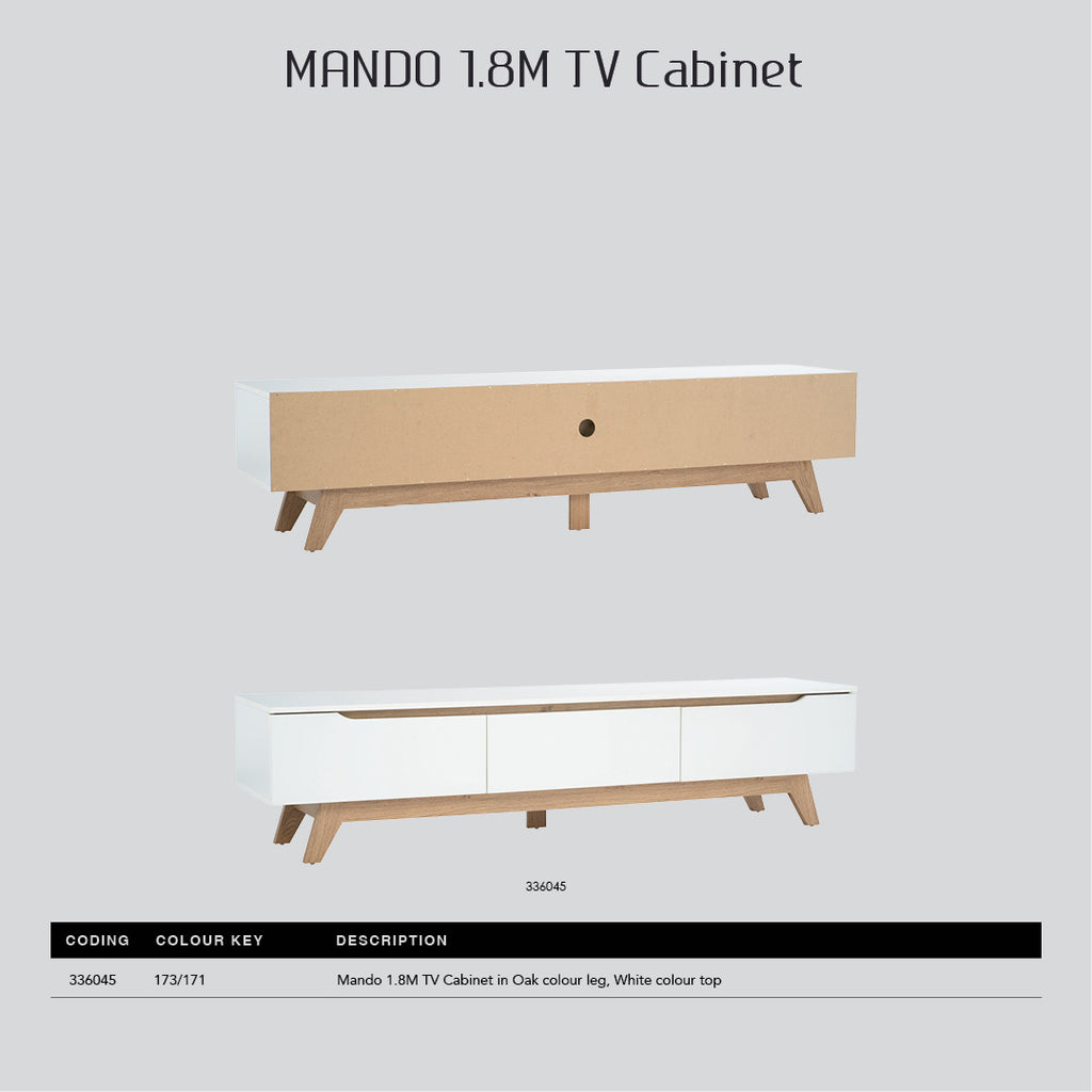 Mando 1.8m tv cabinet in Oak colour leg, White colour top (MB paper).