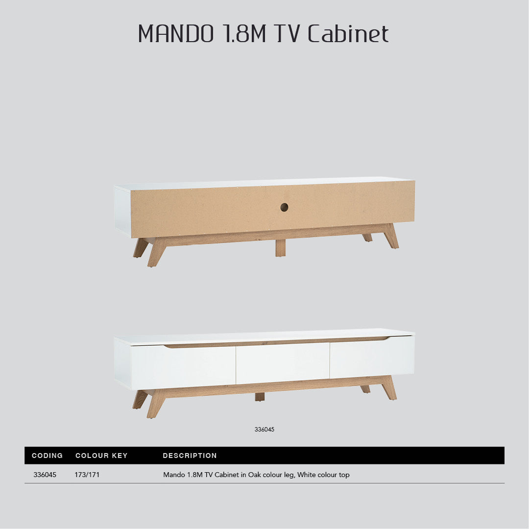 Mando 1.8m tv cabinet in Oak colour leg, White colour top (MB paper).