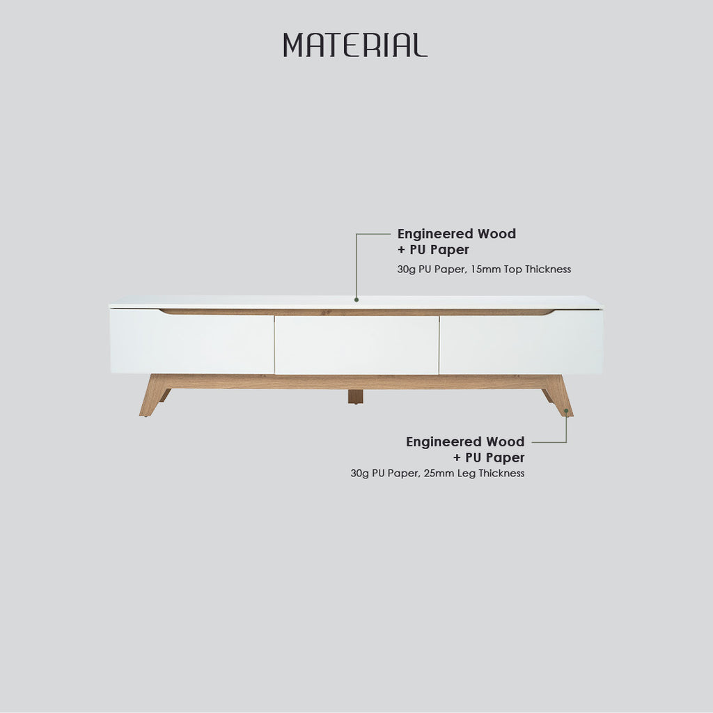Mando 1.8m tv cabinet in Oak colour leg, White colour top (MB paper).