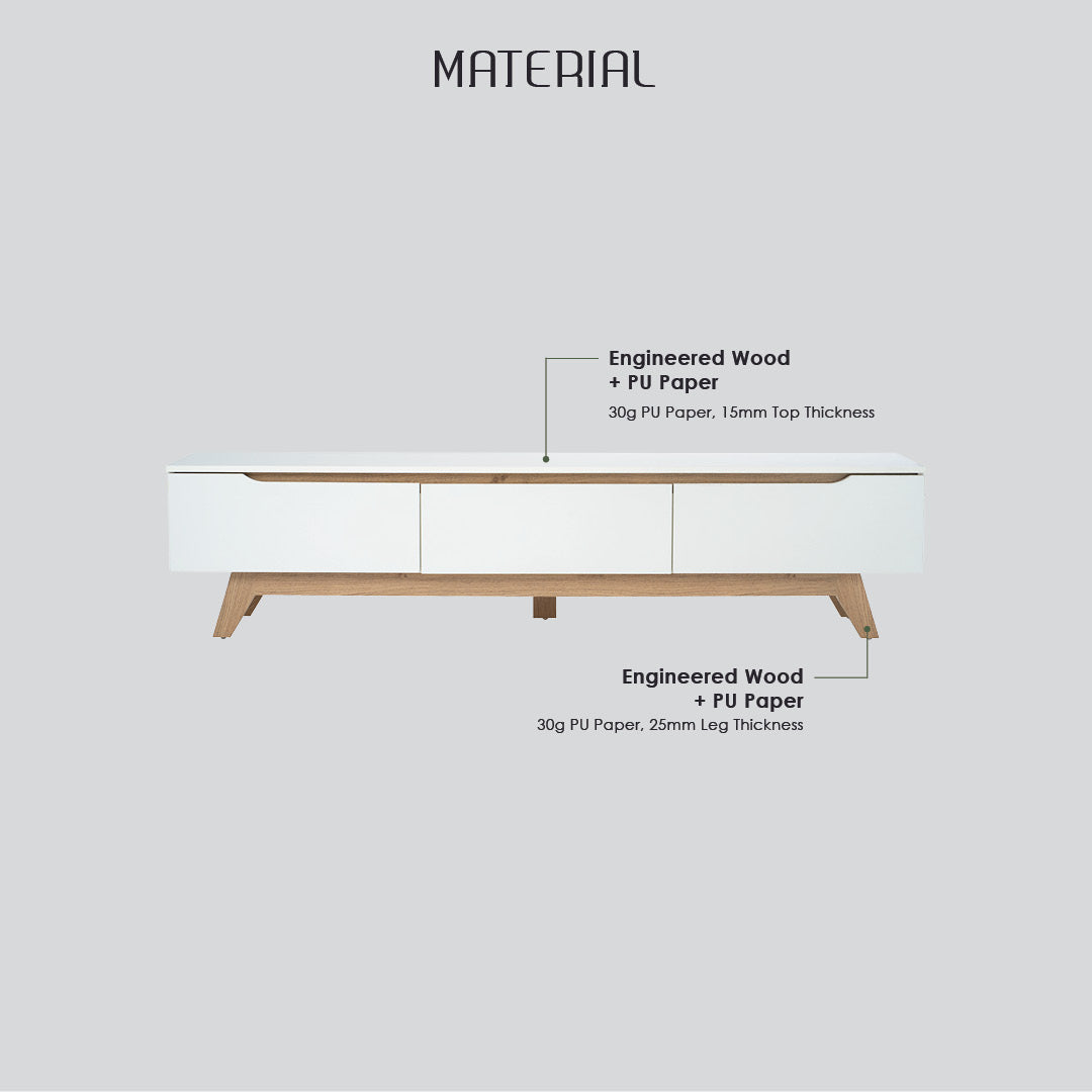 Mando 1.8m tv cabinet in Oak colour leg, White colour top (MB paper).