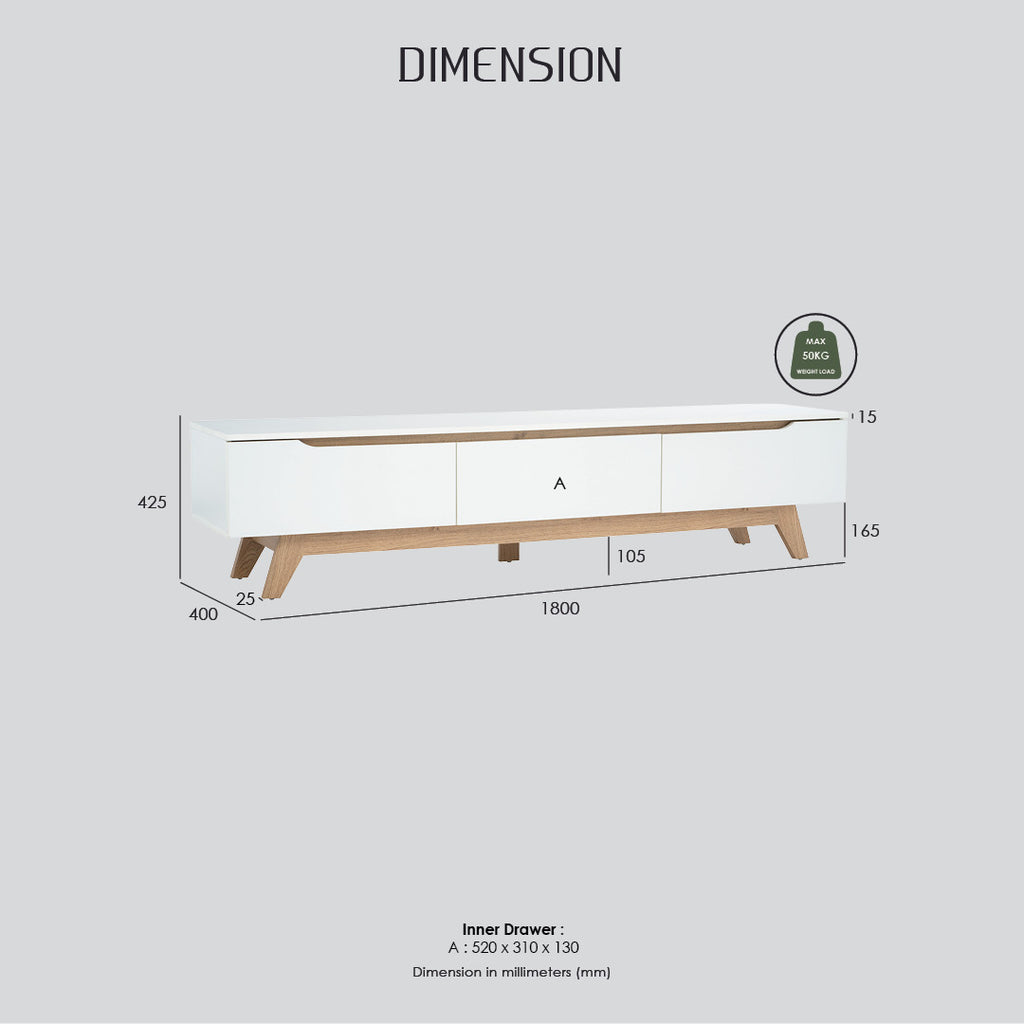 Mando 1.8m tv cabinet in Oak colour leg, White colour top (MB paper).