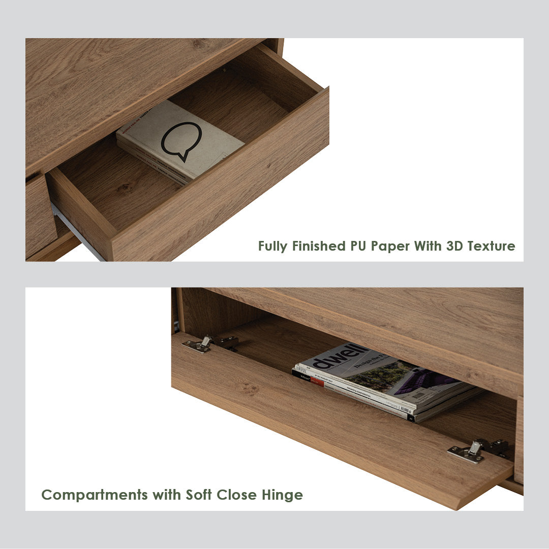 Hirado 1.8m wall tv cabinet in Walnut colour.