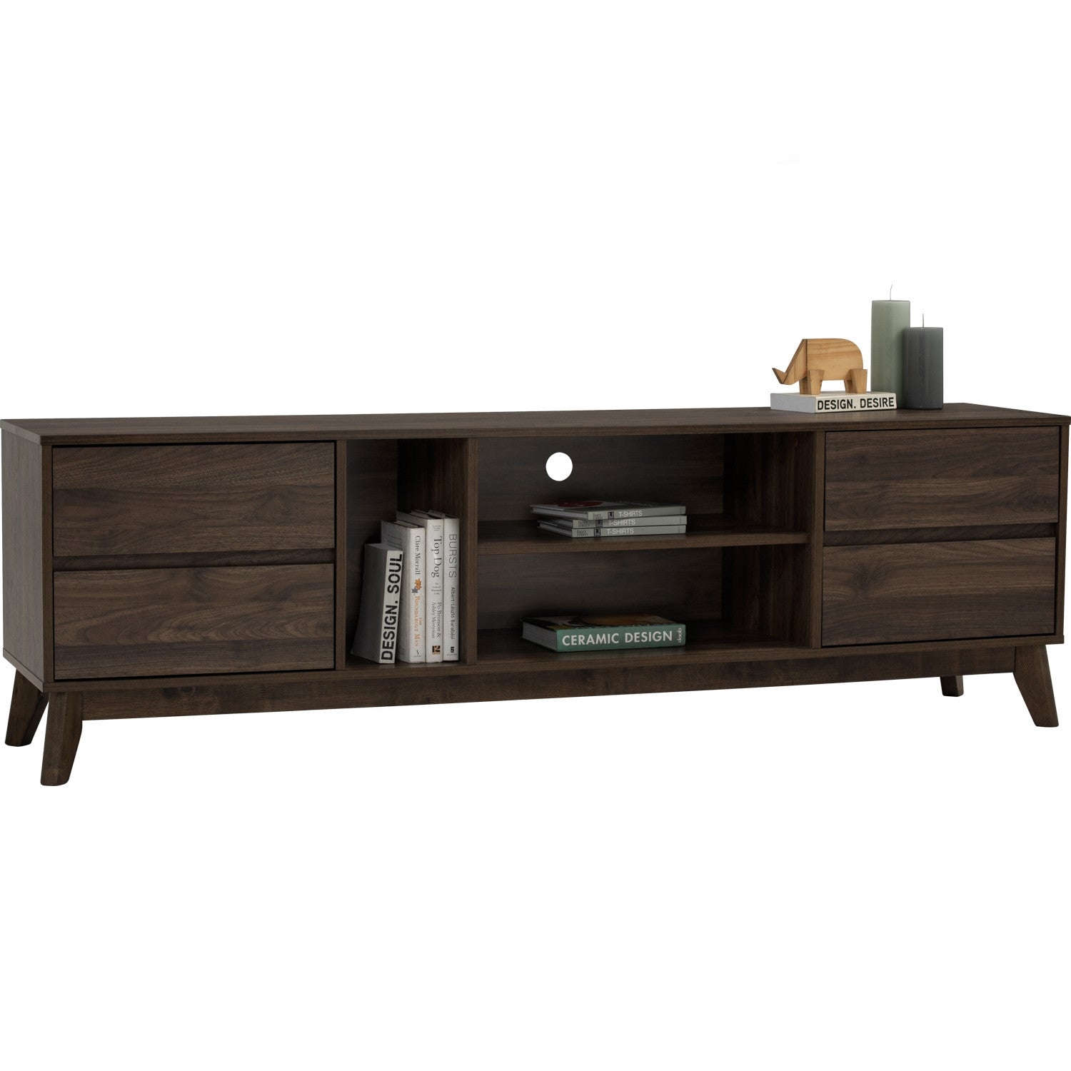 Hirado 1.8m tv cabinet in Cocoa colour leg, Walnut colour top