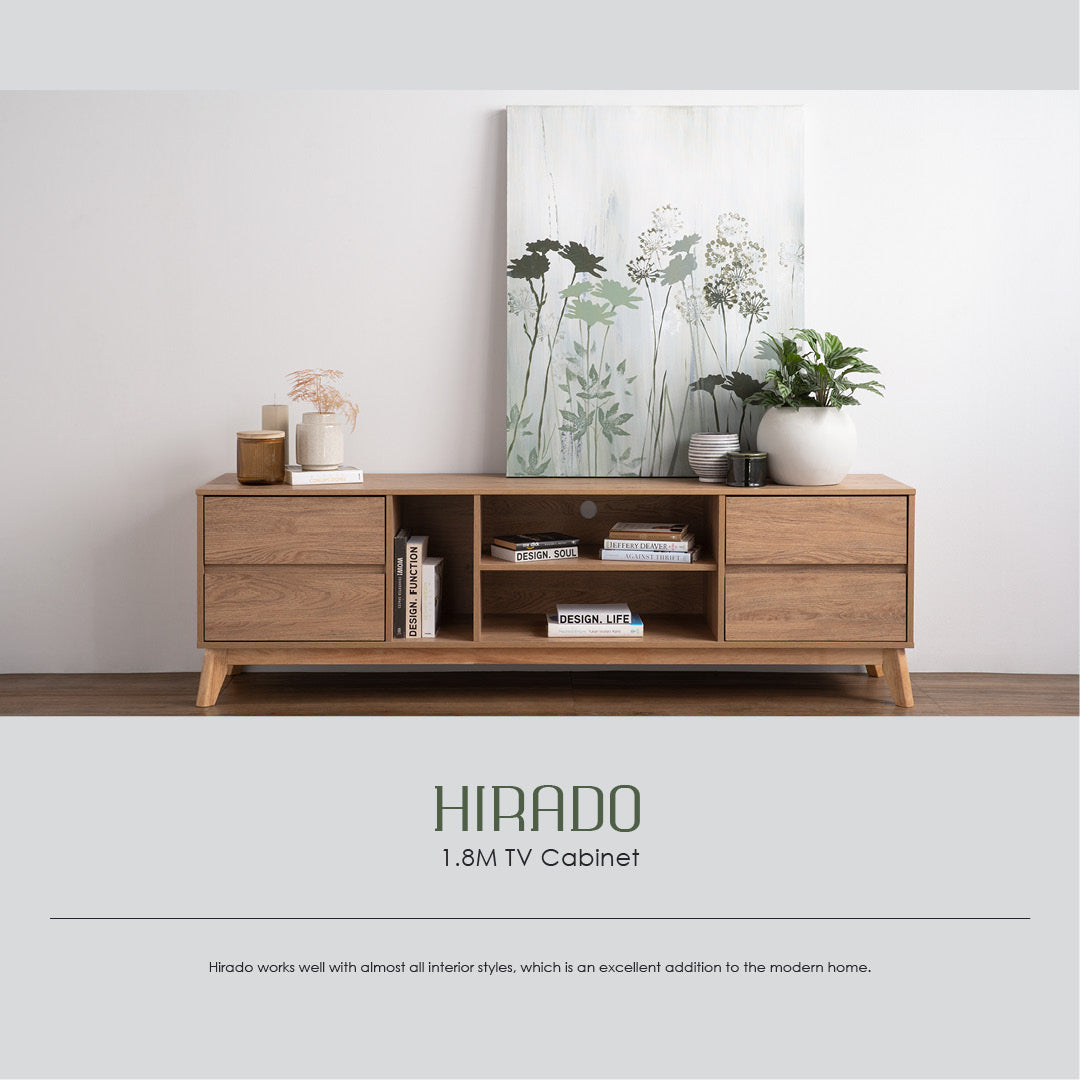Hirado 1.8m tv cabinet in Cocoa colour leg, Walnut colour top