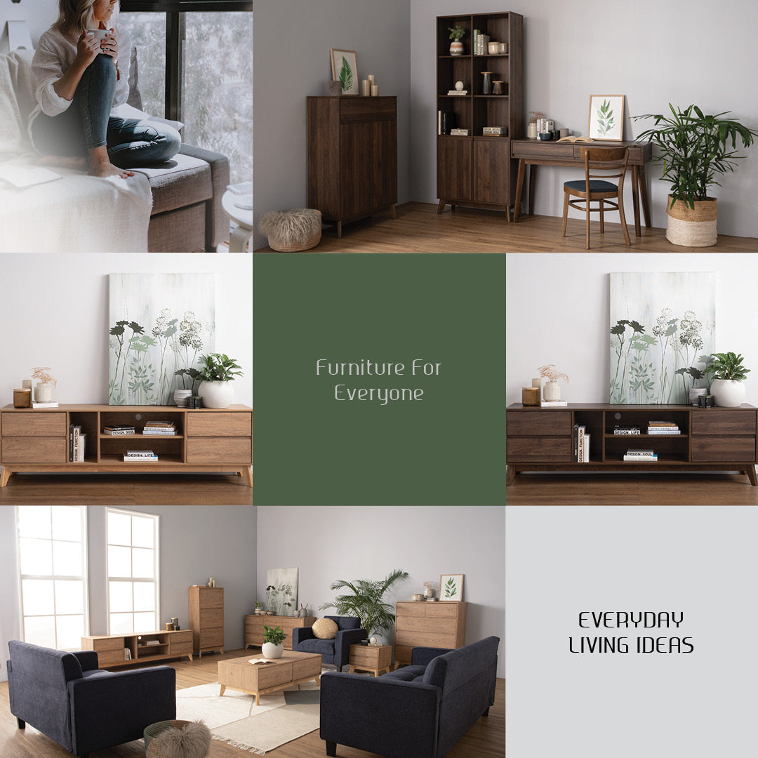 Hirado 1.8m tv cabinet in Cocoa colour leg, Walnut colour top