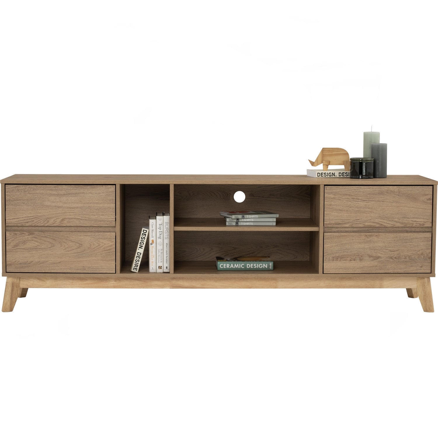 Hirado 1.8m tv cabinet in Natural colour leg, Oak colour top.