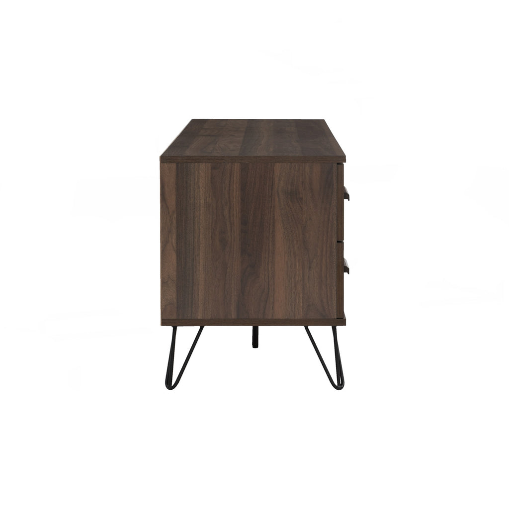 Samos 1.8m tv cabinet in Matt Black Epoxy colour leg, Walnut colour top.