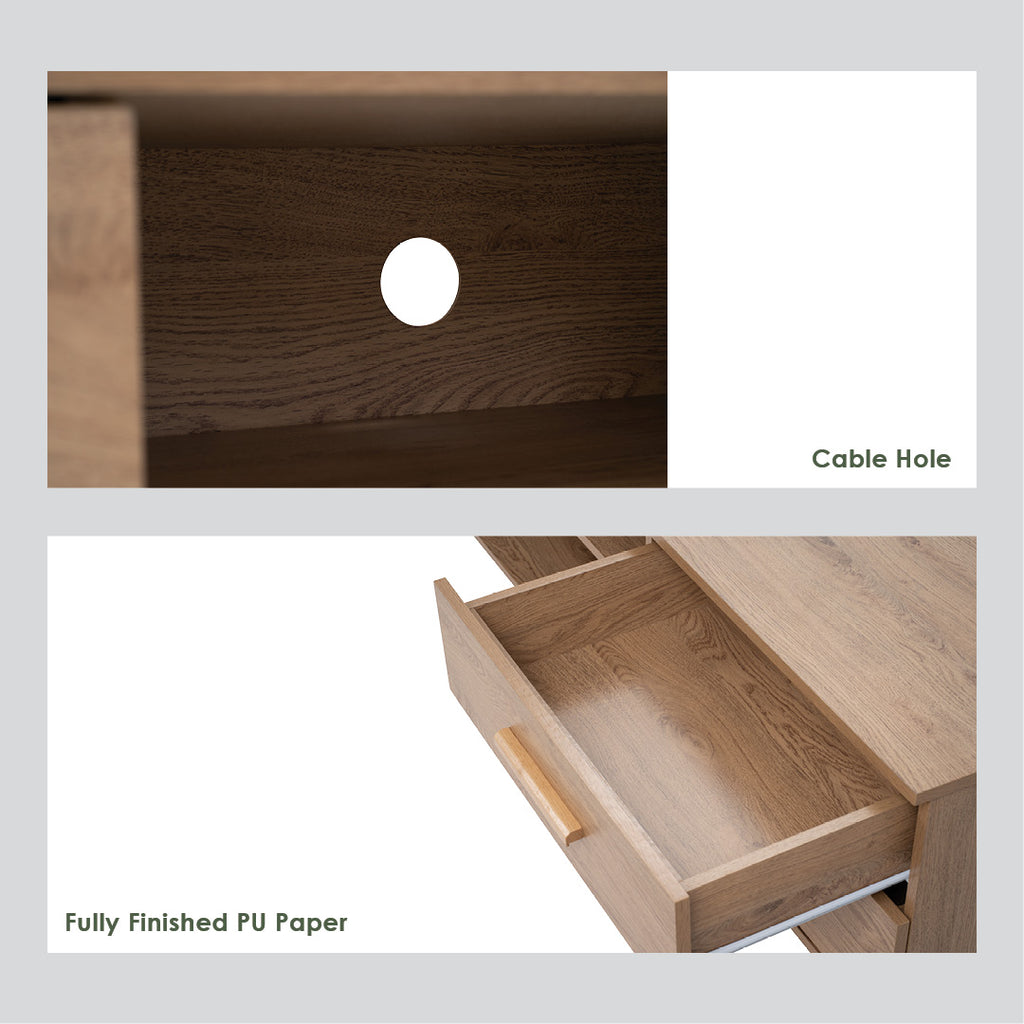 Samos 1.8m tv cabinet in Matt Black Epoxy colour leg, Walnut colour top.