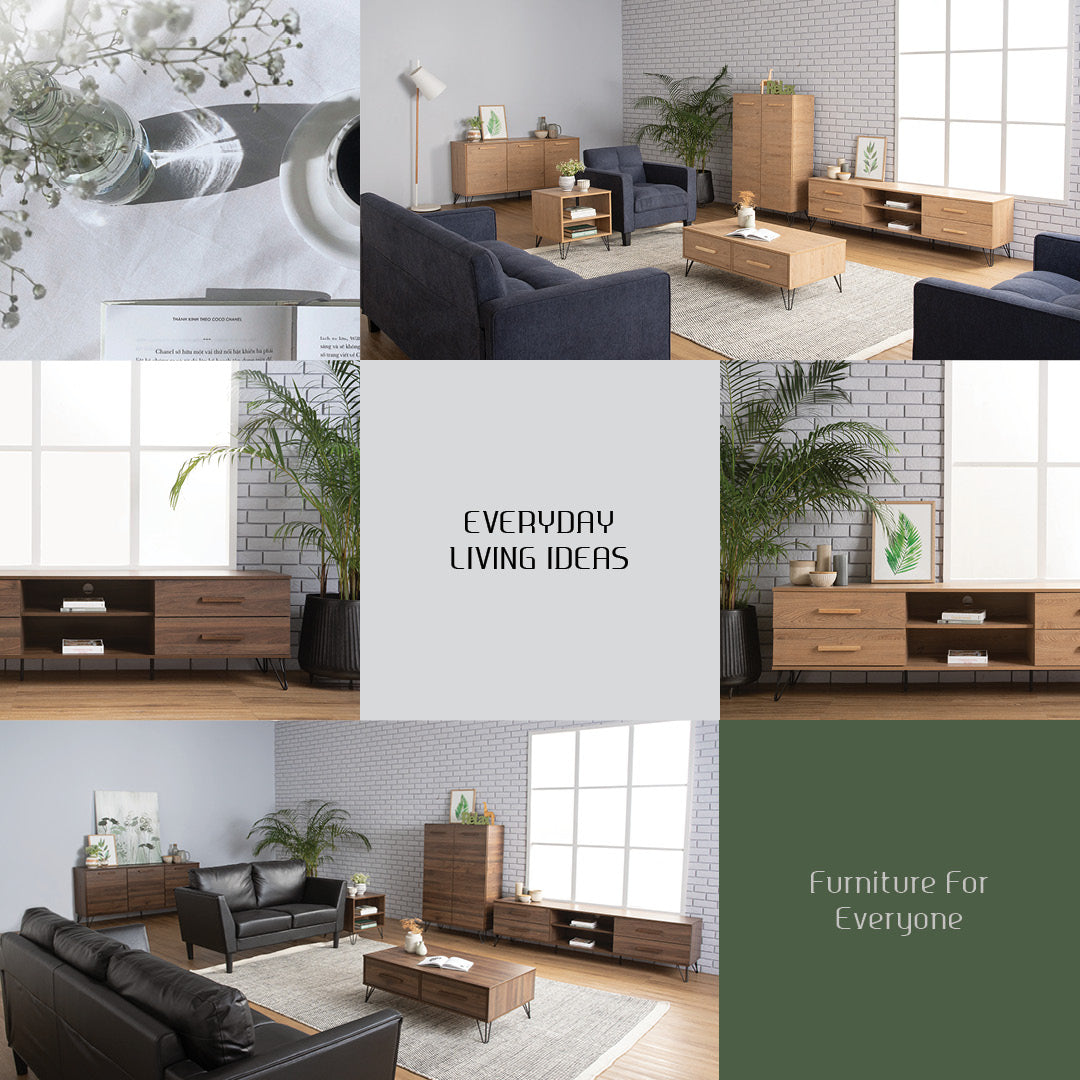 Samos 1.8m tv cabinet in Matt Black Epoxy colour leg, Walnut colour top.