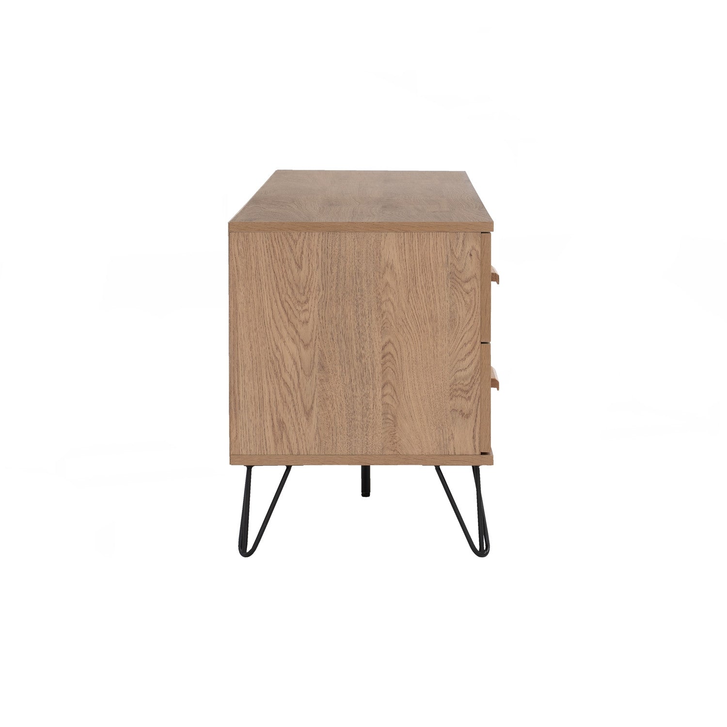 Samos 1.8m tv cabinet in Matt Black Epoxy colour leg, Oak colour top