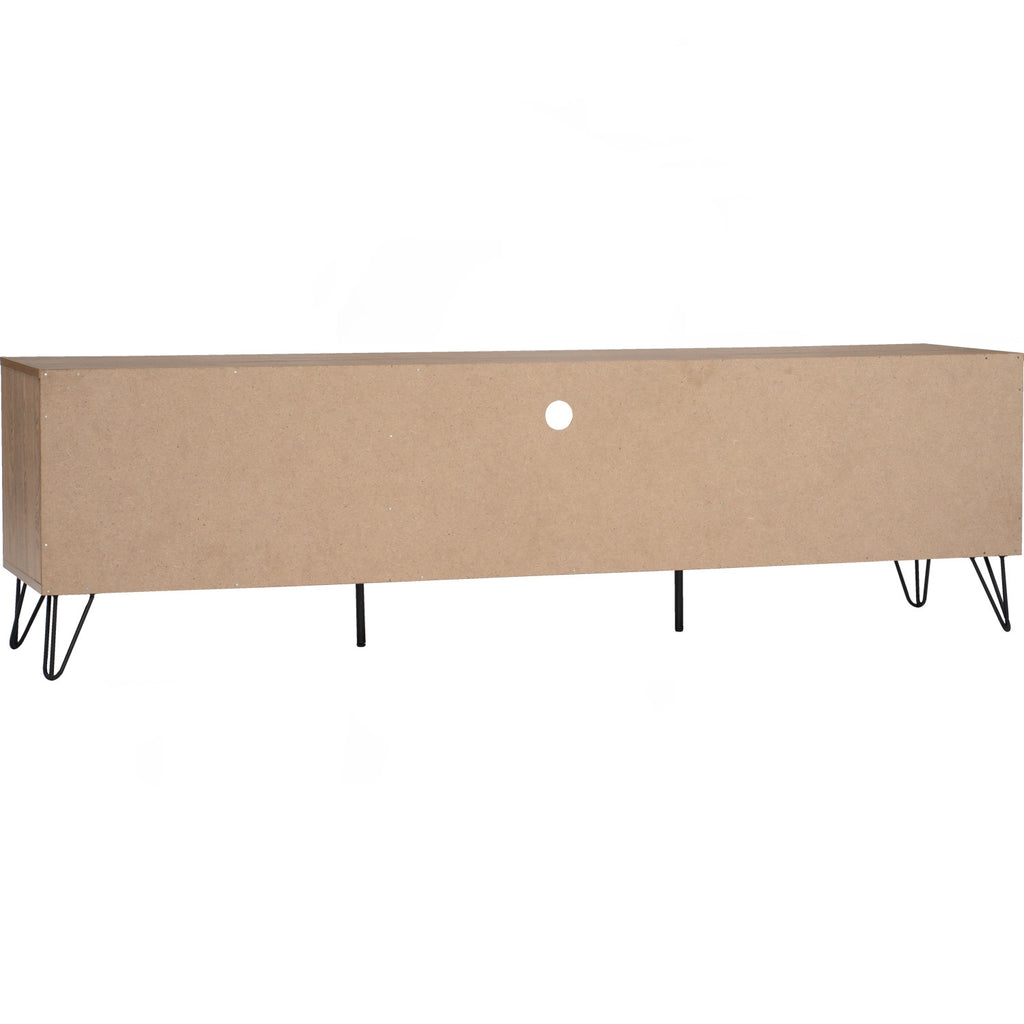 Samos 1.8m tv cabinet in Matt Black Epoxy colour leg, Oak colour top