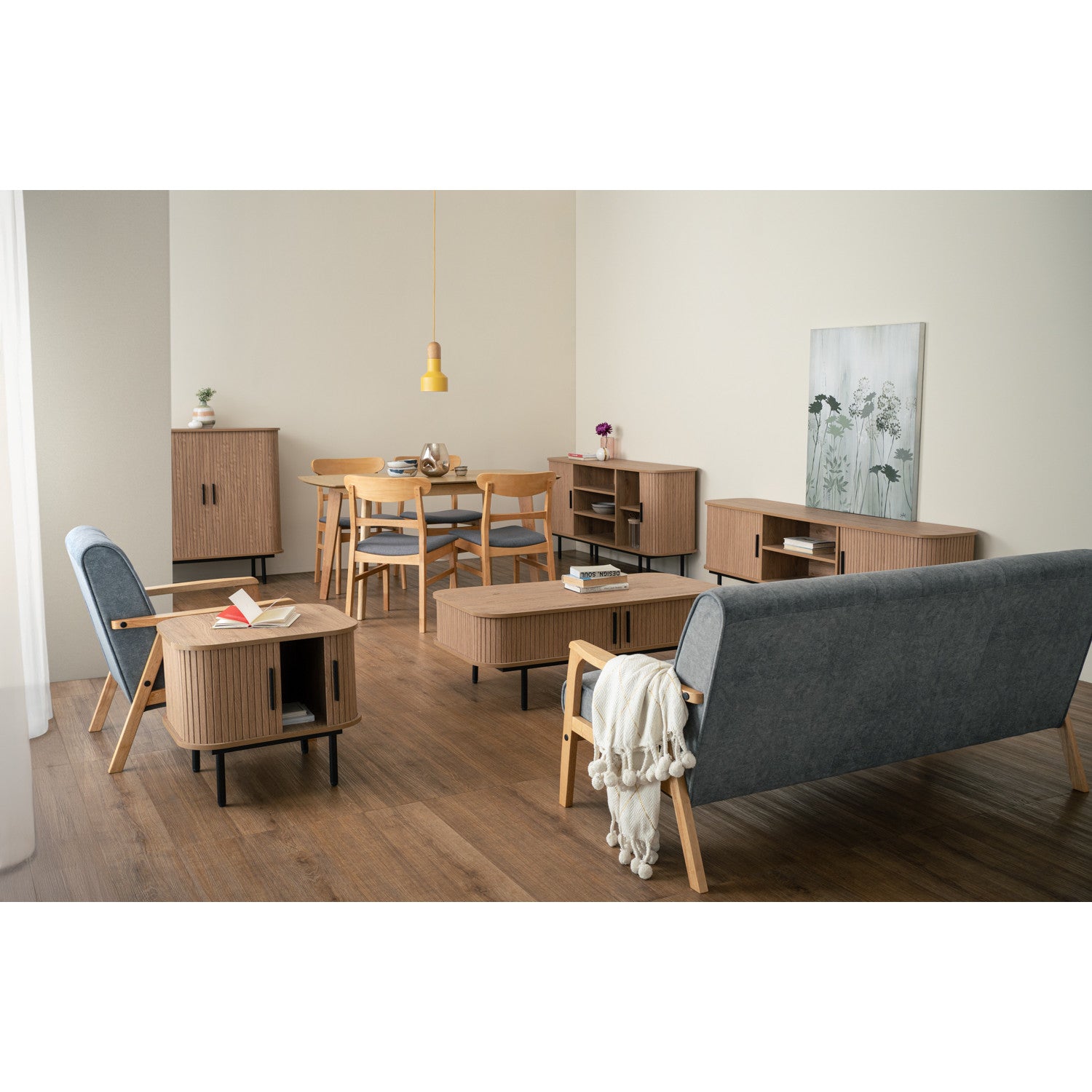 Malmo 1.8m tv cabinet in Matt Black Epoxy leg, Oak colour body