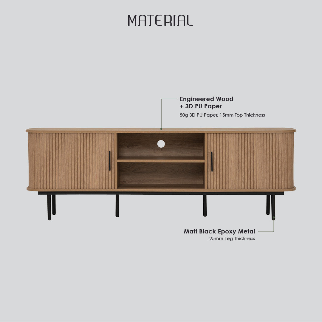 Malmo 1.8m tv cabinet in Matt Black Epoxy leg, Oak colour body