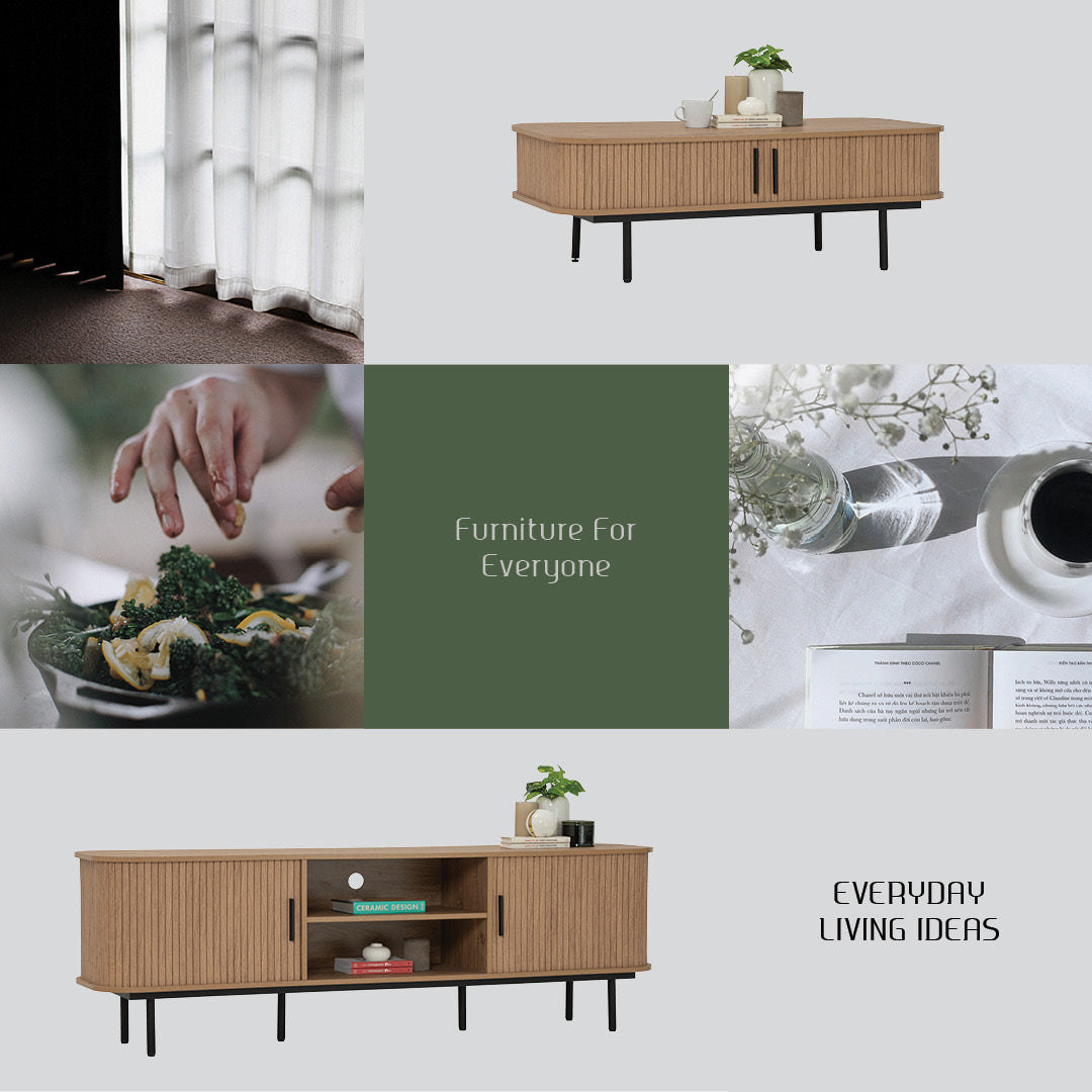 Malmo 1.8m tv cabinet in Matt Black Epoxy leg, Oak colour body