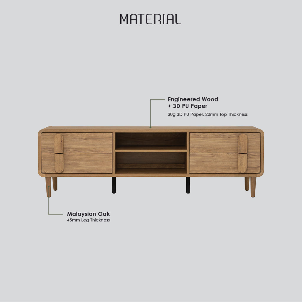 Lome 1.8m tv cabinet in Natural colour leg, Oak colour body.