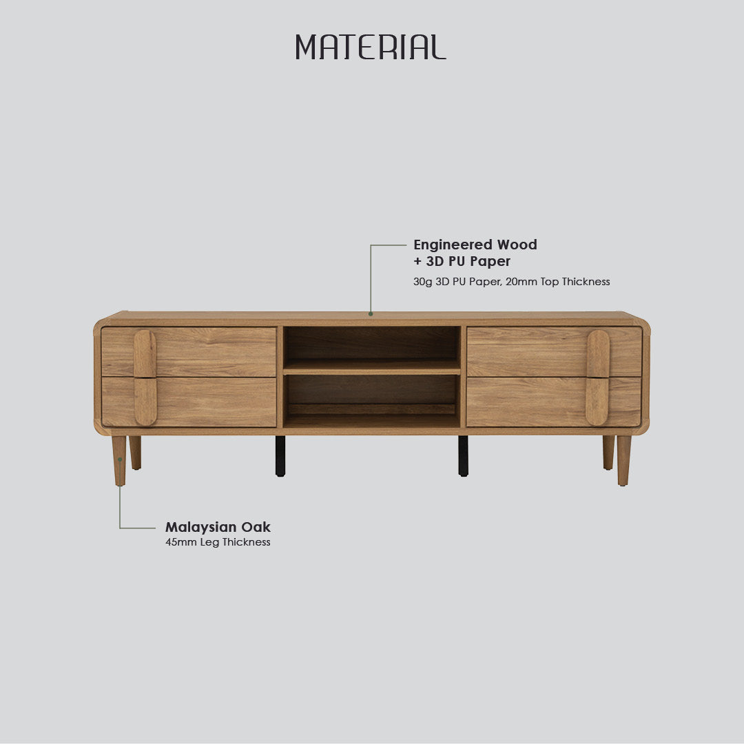 Lome 1.8m tv cabinet in Natural colour leg, Oak colour body.