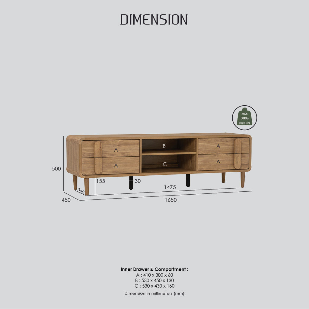 Lome 1.8m tv cabinet in Natural colour leg, Oak colour body.