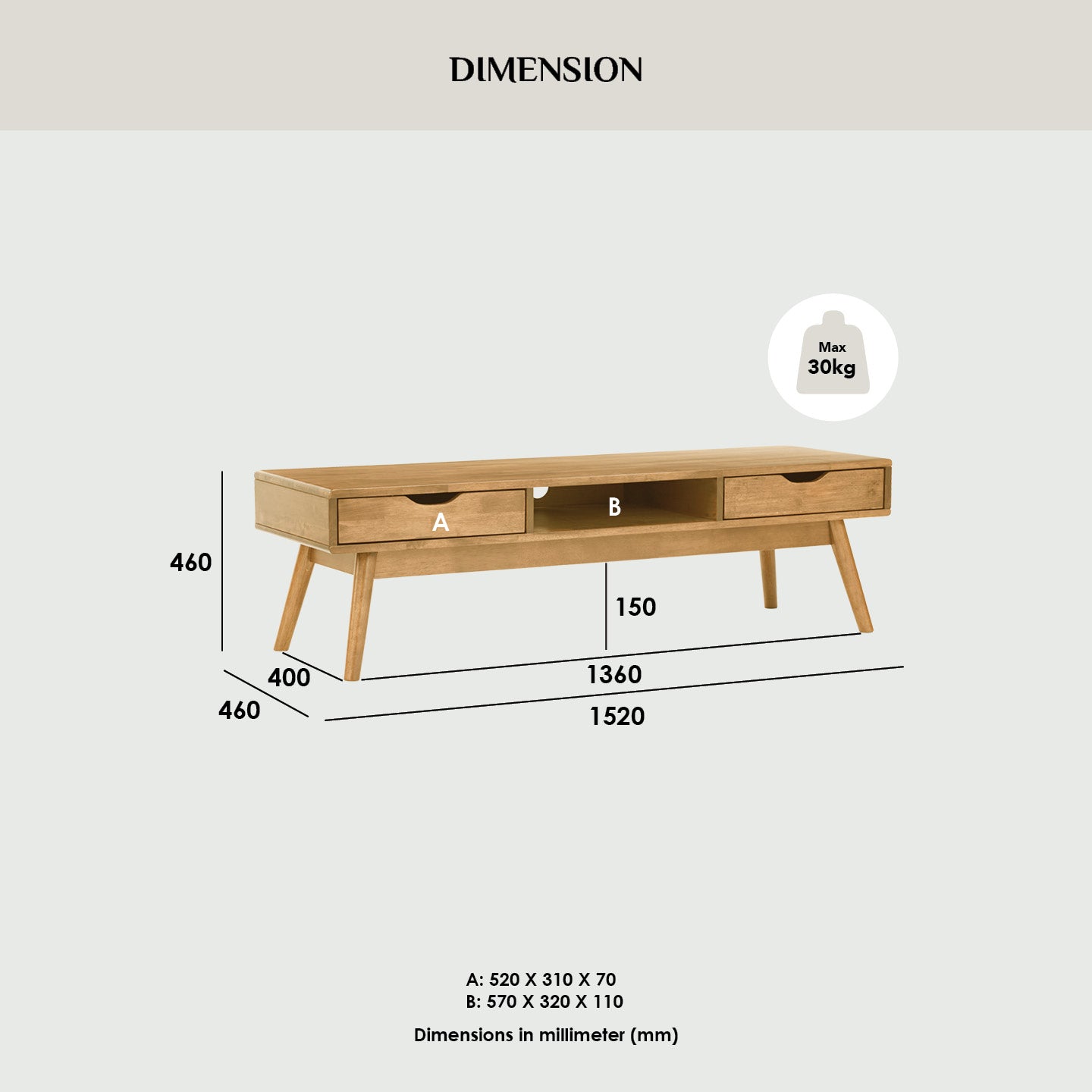 Lamar 1.5M TV Cabinet in Cocoa colour.