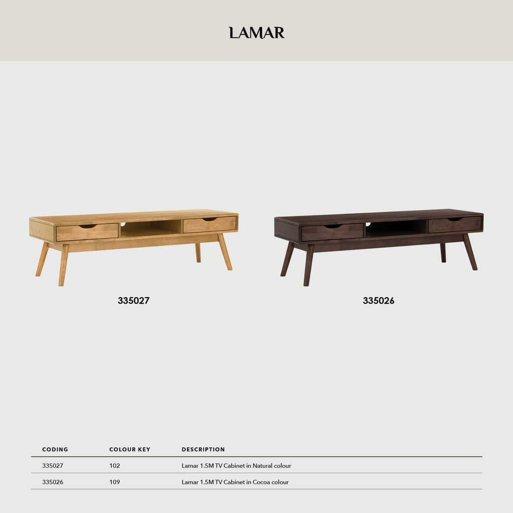 Lamar 1.5M TV Cabinet in Cocoa colour.