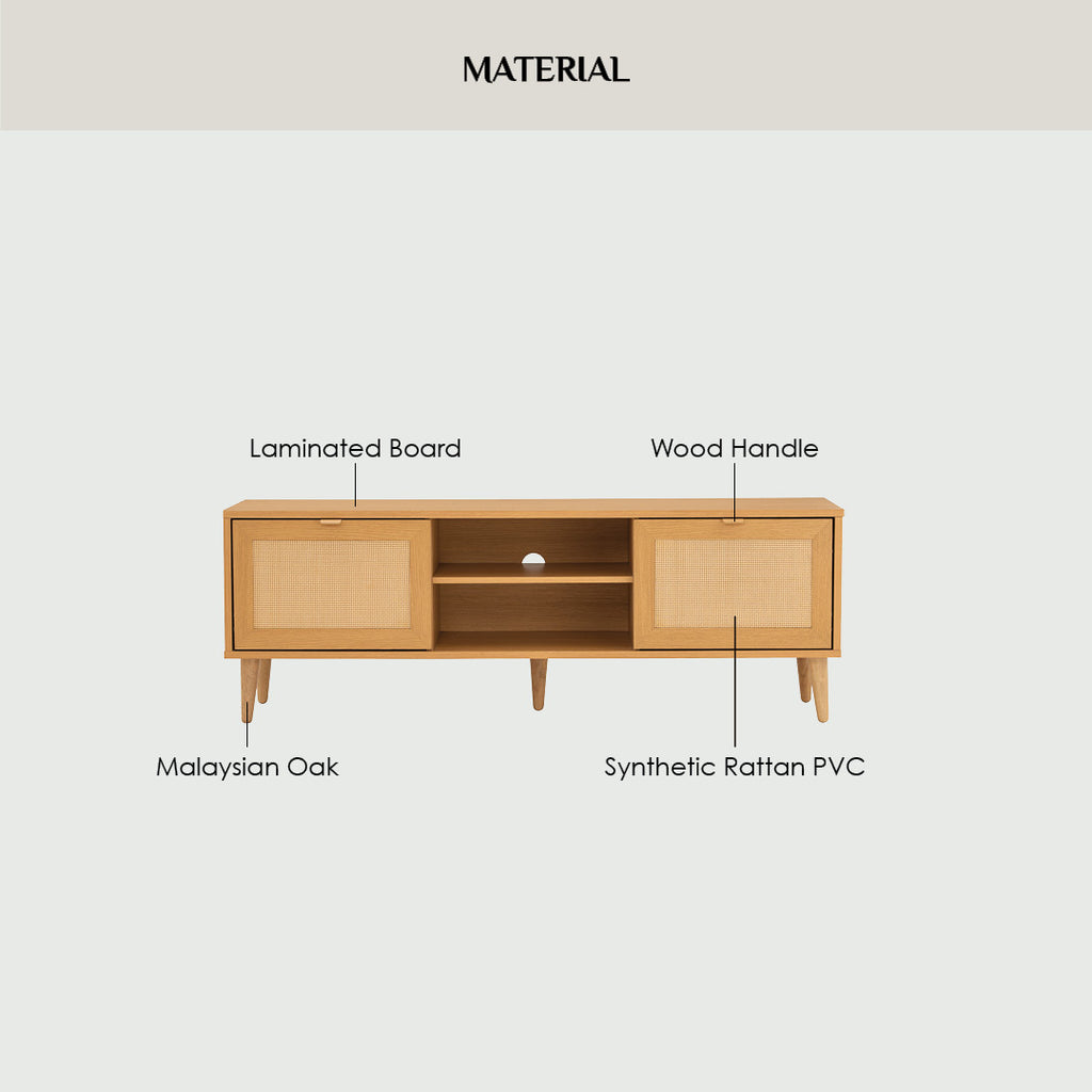 Dudley 1.5M TV Cabinet in Natural colour leg, Oak colour body.