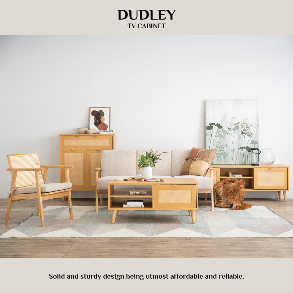 Dudley 1.5M TV Cabinet in Natural colour leg, Oak colour body.