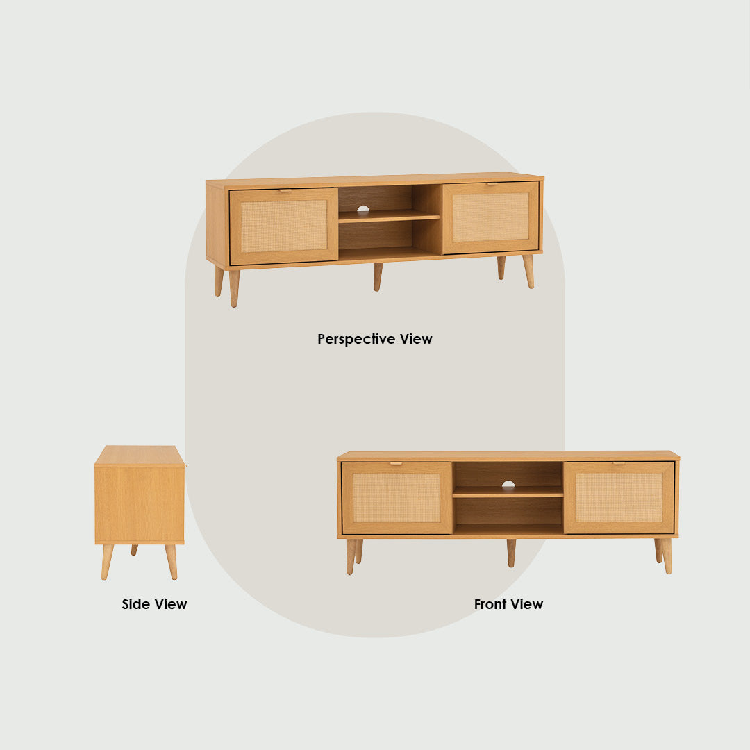 Dudley 1.5M TV Cabinet in Natural colour leg, Oak colour body.