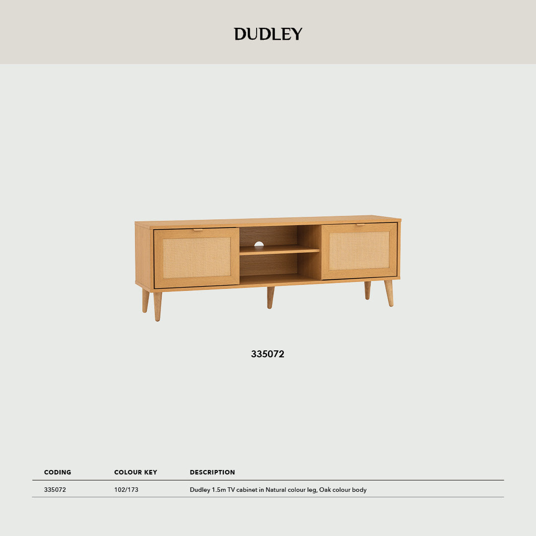 Dudley 1.5M TV Cabinet in Natural colour leg, Oak colour body.