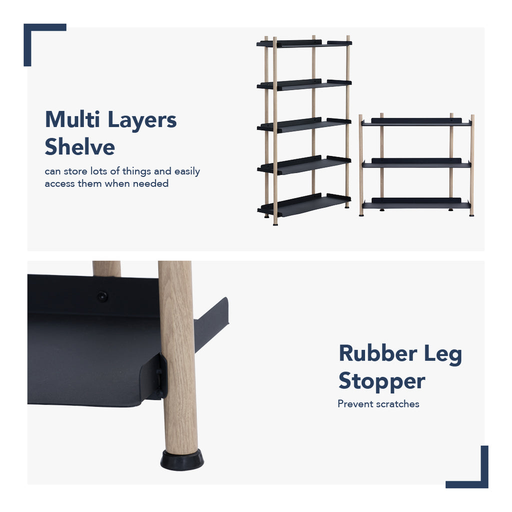 Embry High Shelf with Smoke Oak colour frame, Matt Black Epoxy shelving.