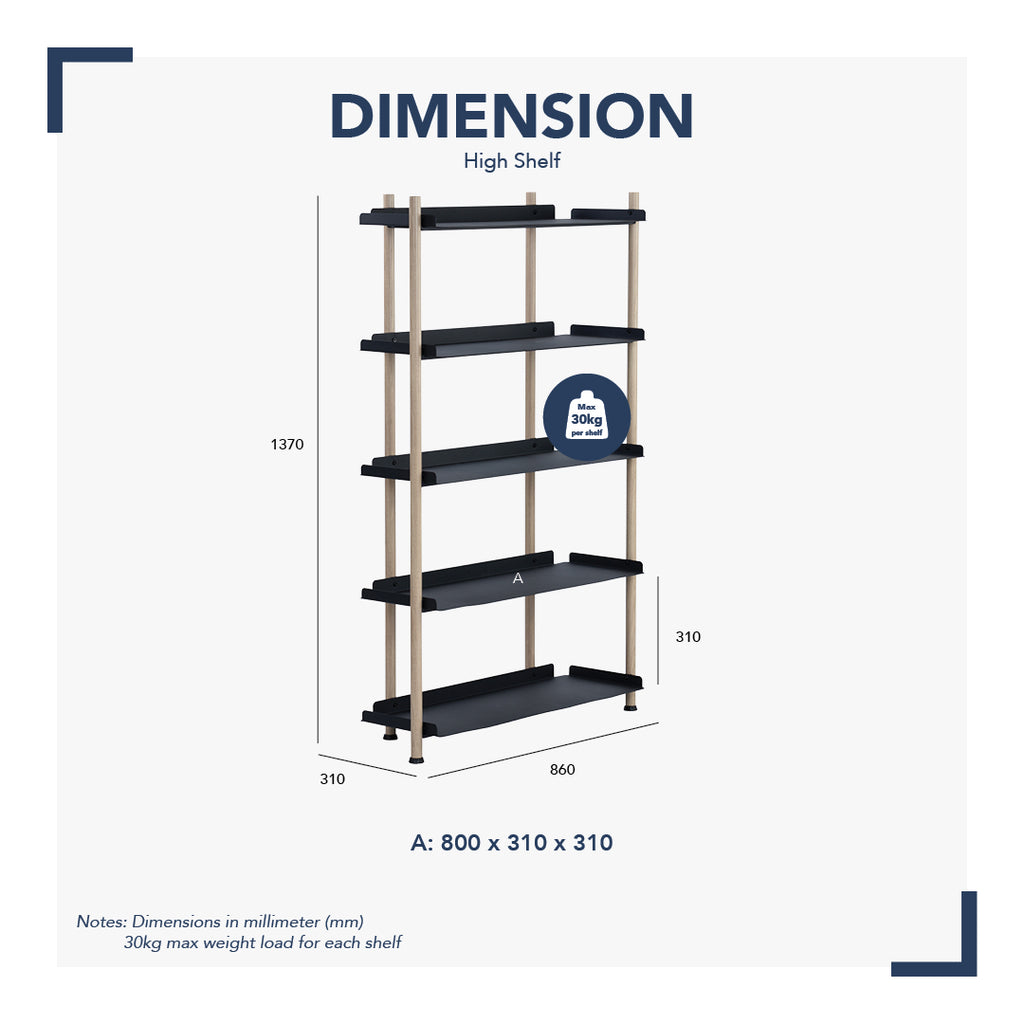 Embry High Shelf with Smoke Oak colour frame, Matt Black Epoxy shelving.