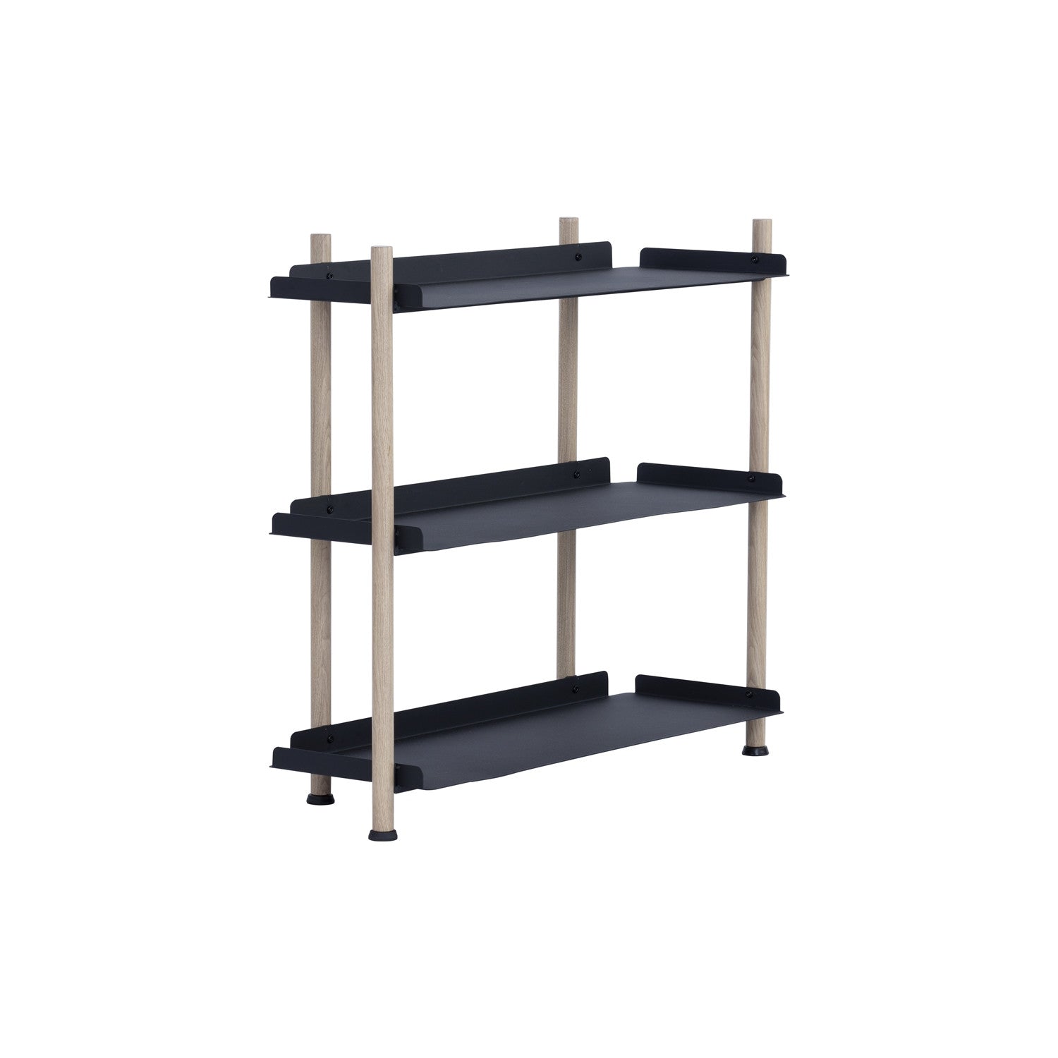 Embry Low Shelf with Smoke Oak colour frame, Matt Black Epoxy shelving.