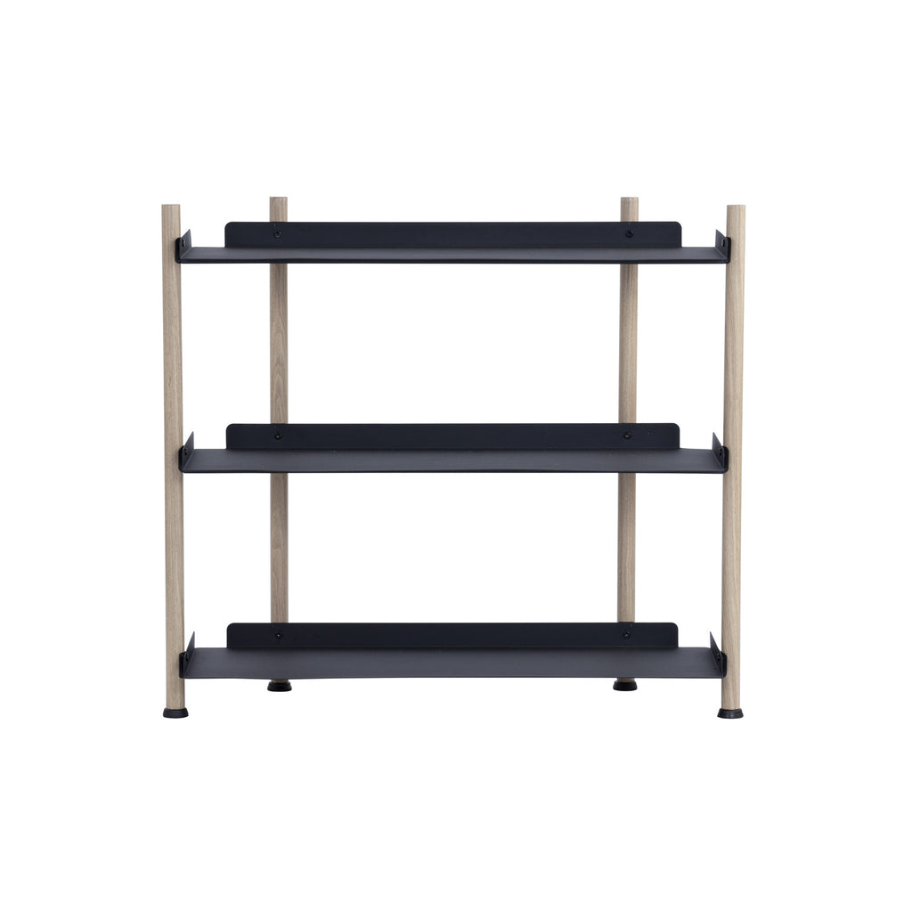 Embry Low Shelf with Smoke Oak colour frame, Matt Black Epoxy shelving.