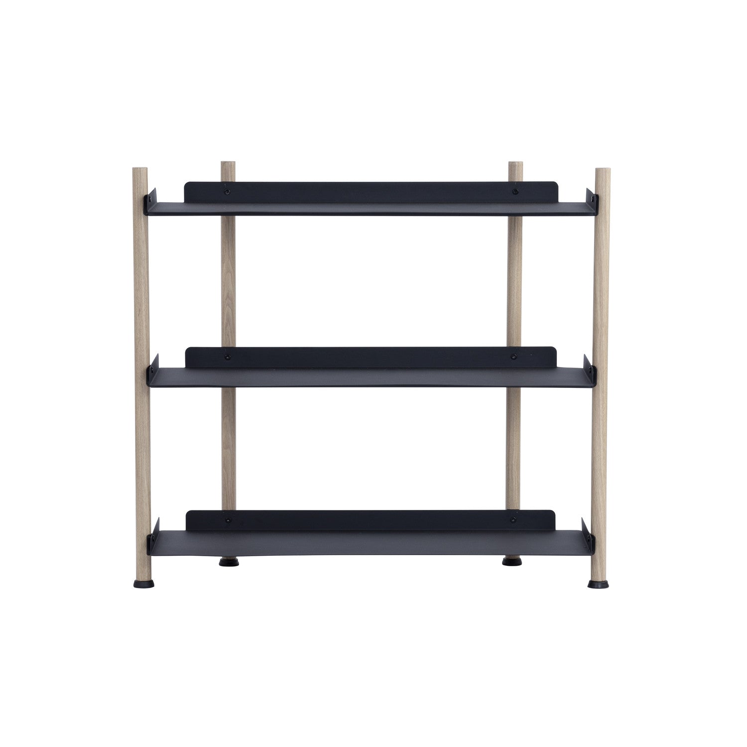 Embry Low Shelf with Smoke Oak colour frame, Matt Black Epoxy shelving.