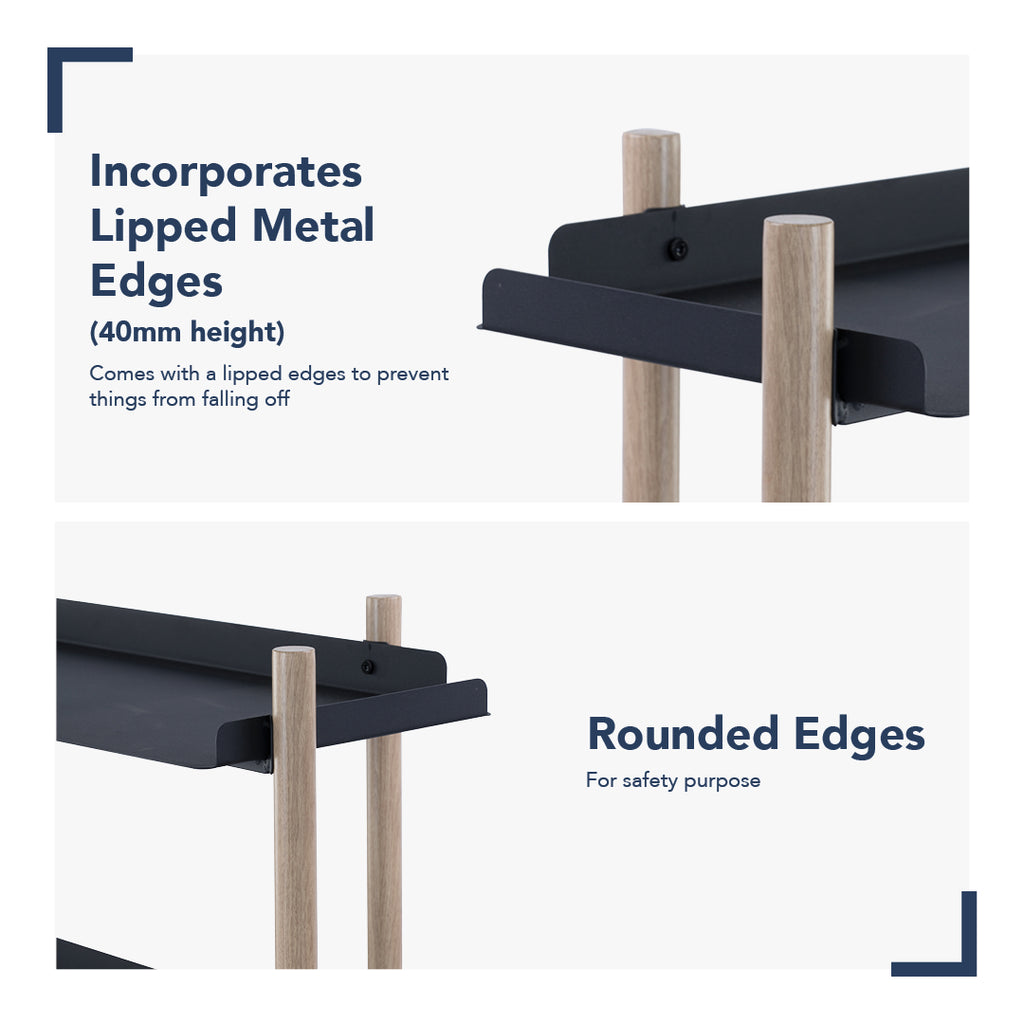 Embry Low Shelf with Smoke Oak colour frame, Matt Black Epoxy shelving.