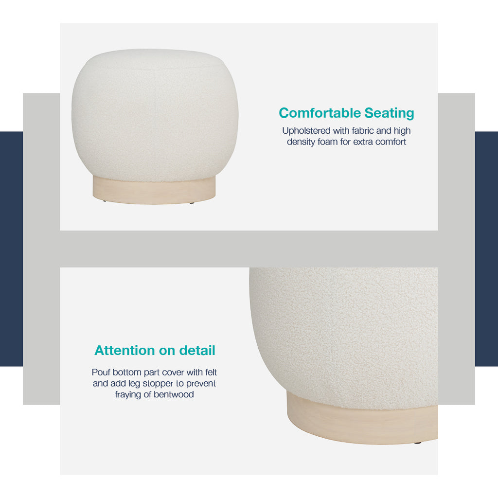 Stelia 510ø pouf with Cocoa colour leg, Brown Beige colour Teddy fabric