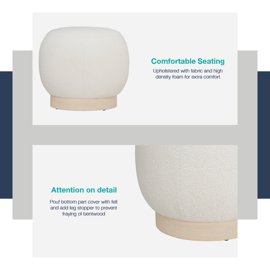 Stelia 510ø pouf with Cocoa colour leg, Brown Beige colour Teddy fabric