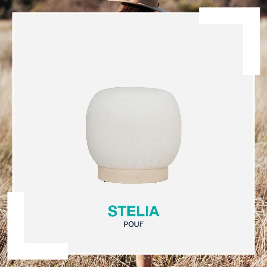 Stelia 510ø pouf with Cocoa colour leg, Brown Beige colour Teddy fabric