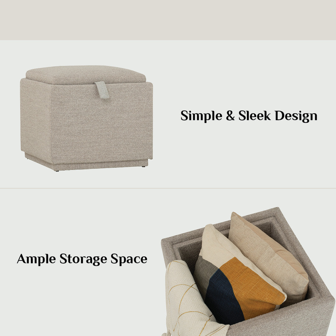 Kato ottoman with storage with Black colour leg, Light Grey colour Ruby fabric.