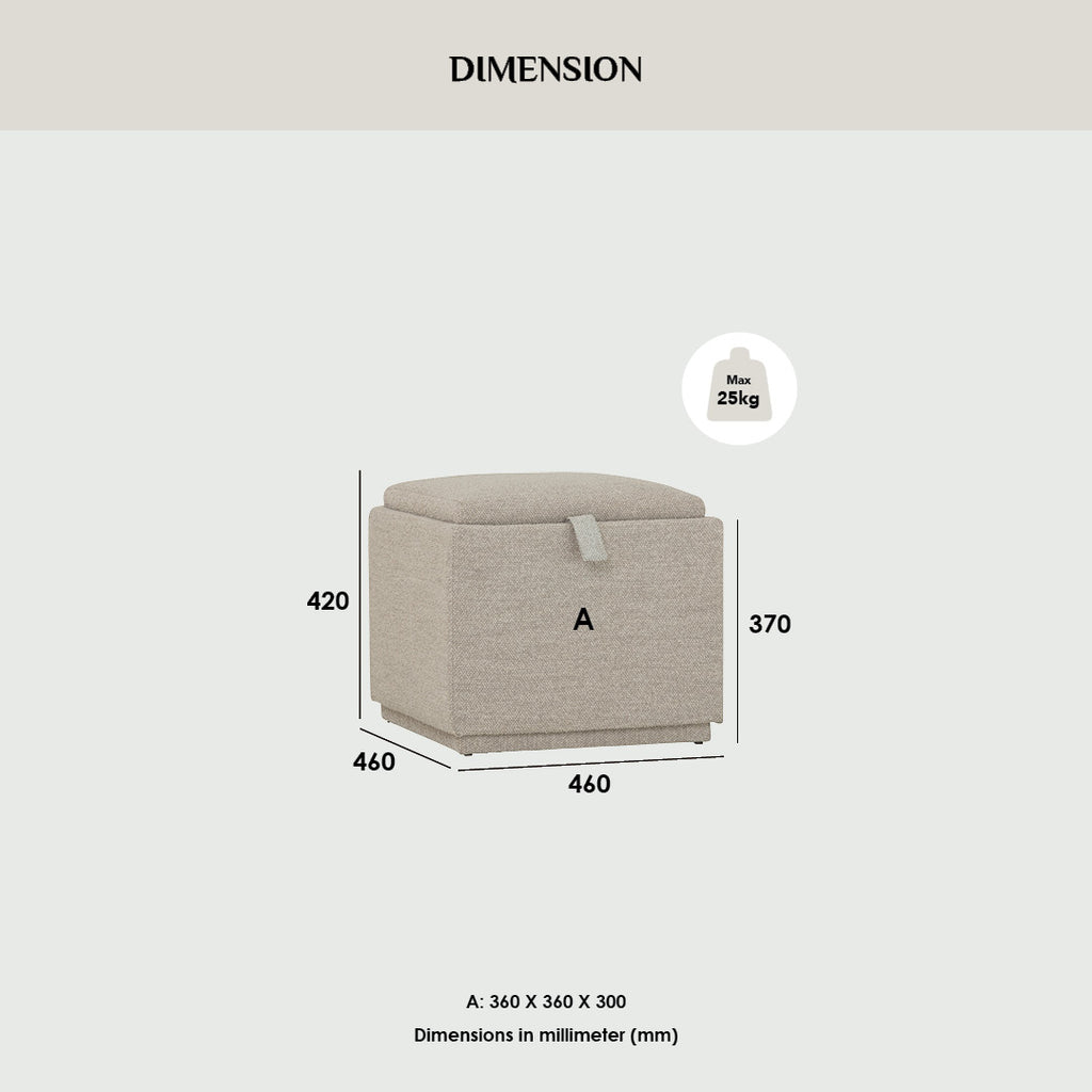 Kato ottoman with storage with Black colour leg, Light Grey colour Ruby fabric.