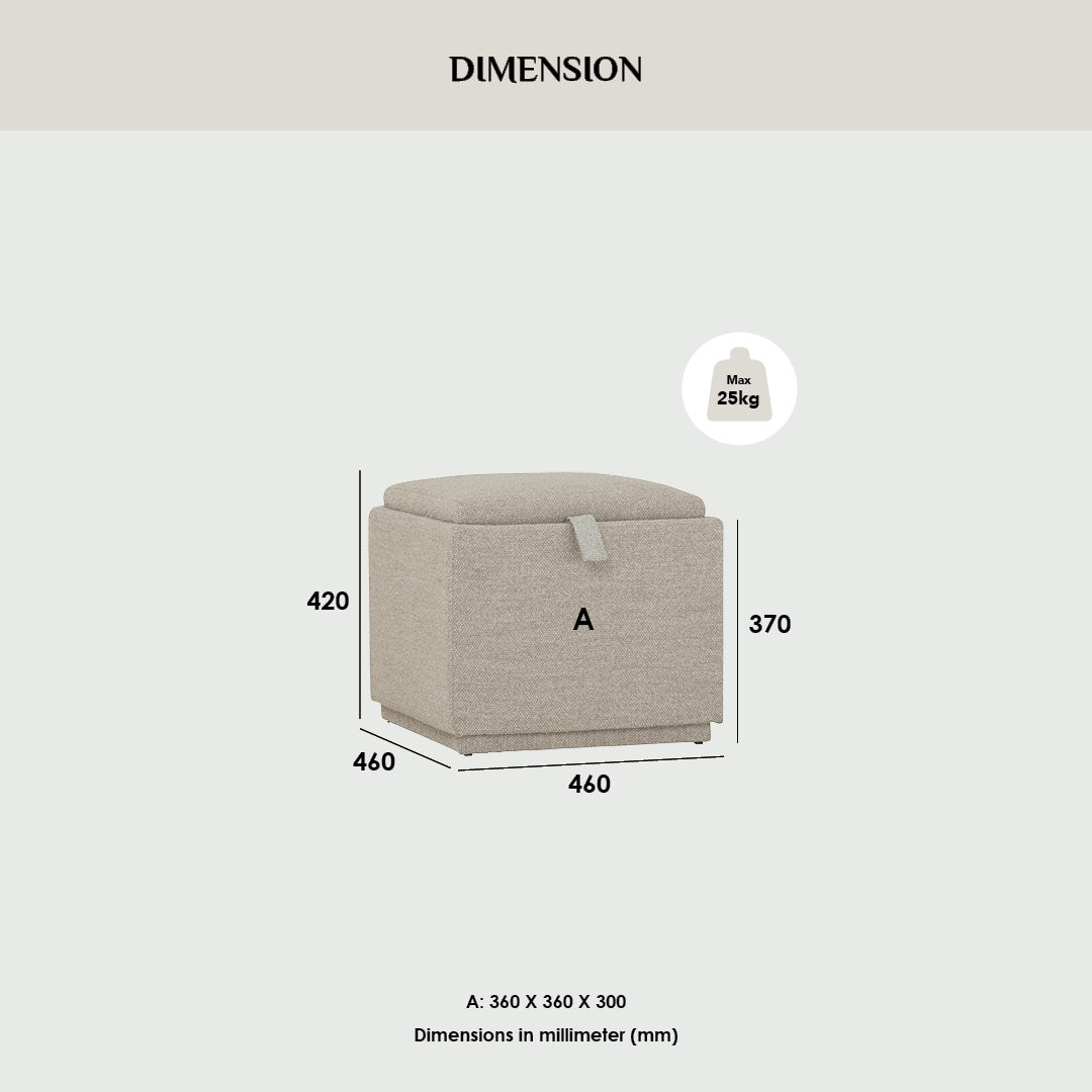 Kato ottoman with storage with Black colour leg, Light Grey colour Ruby fabric.