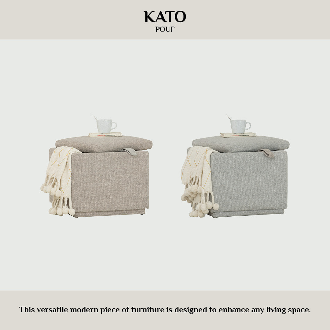 Kato ottoman with storage with Black colour leg, Light Grey colour Ruby fabric.