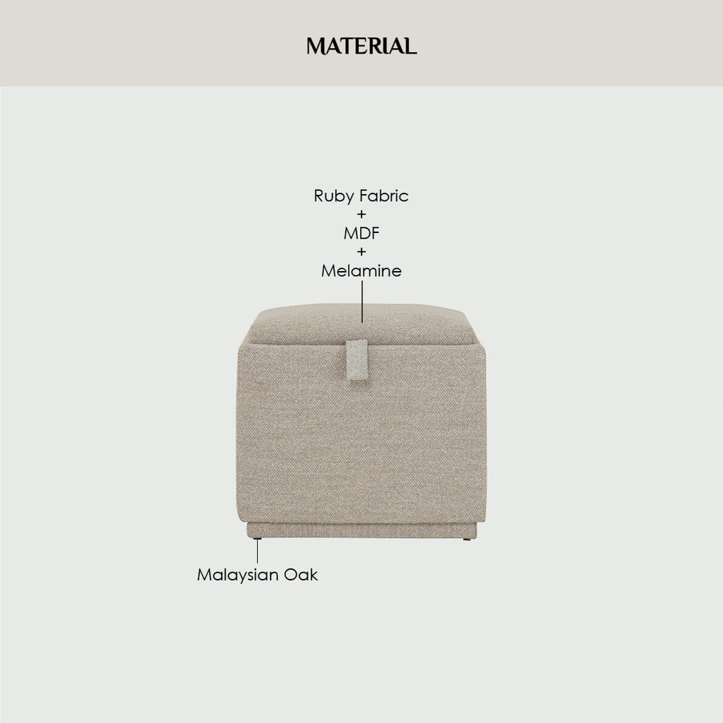 Kato ottoman with storage with Black colour leg, Light Grey colour Ruby fabric.