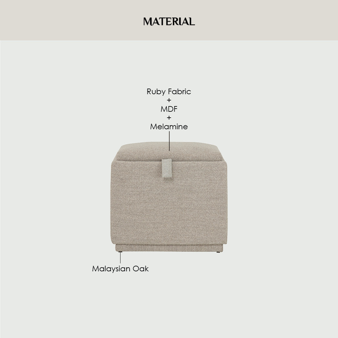 Kato ottoman with storage with Black colour leg, Light Grey colour Ruby fabric.