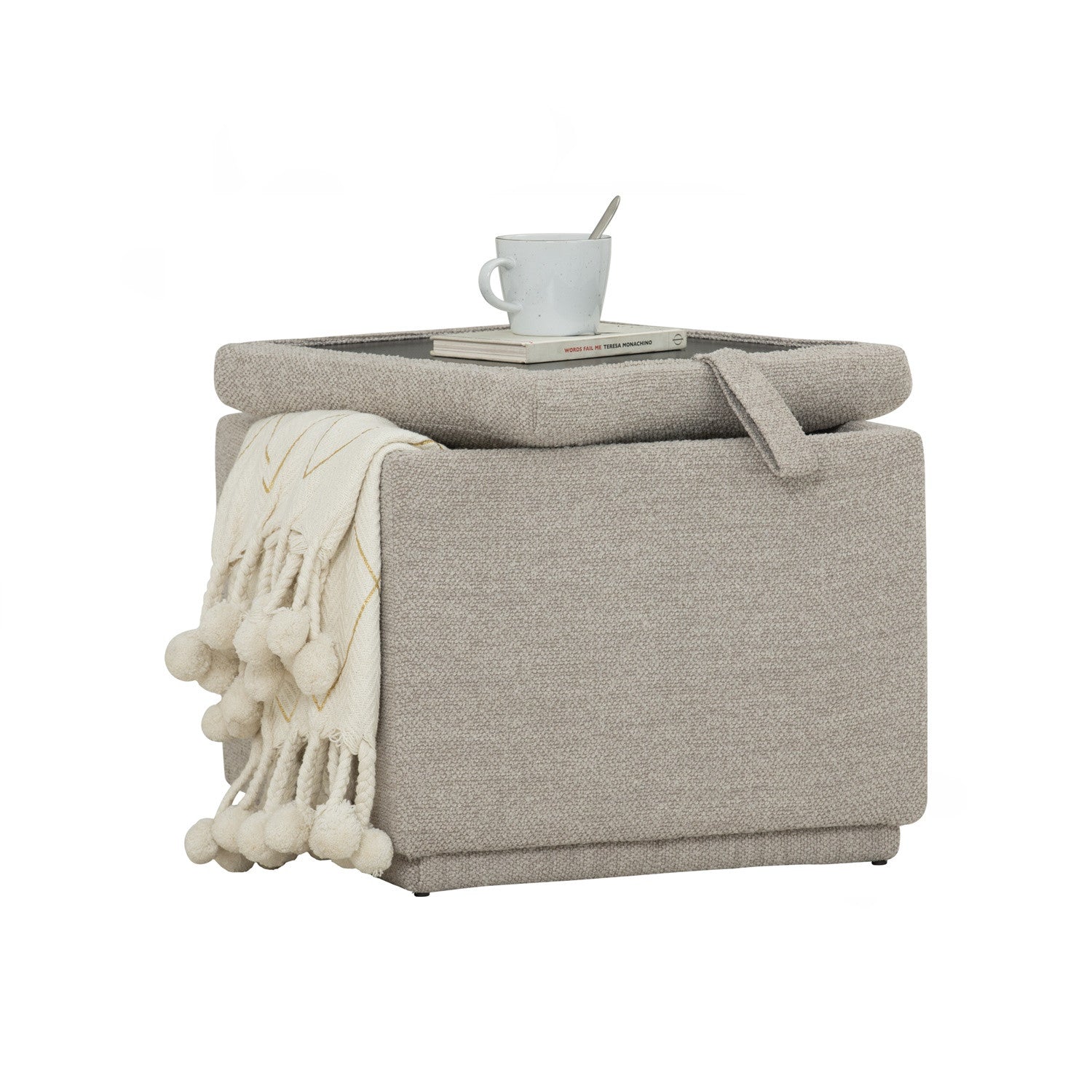 Kato ottoman with storage with Black colour leg, Beige colour Ruby fabric