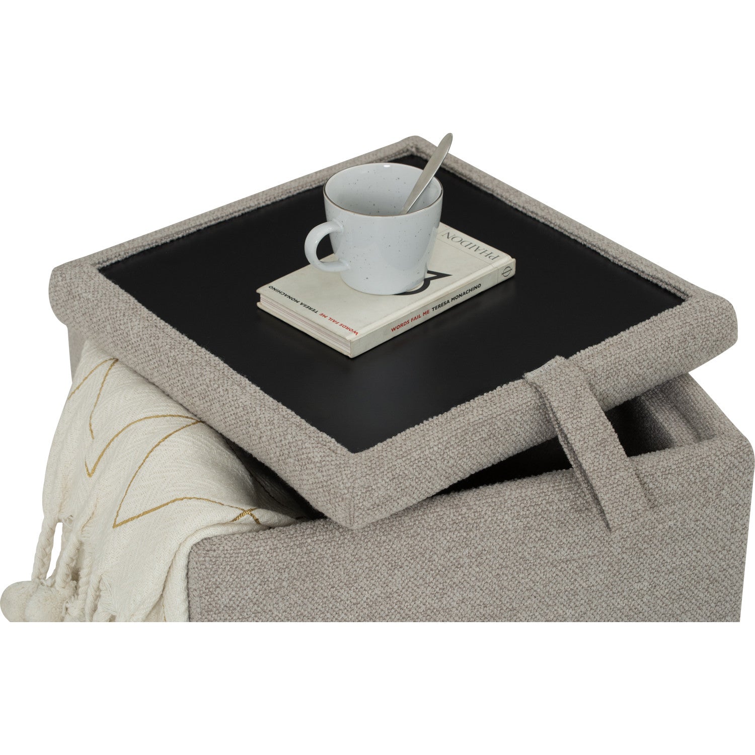 Kato ottoman with storage with Black colour leg, Beige colour Ruby fabric