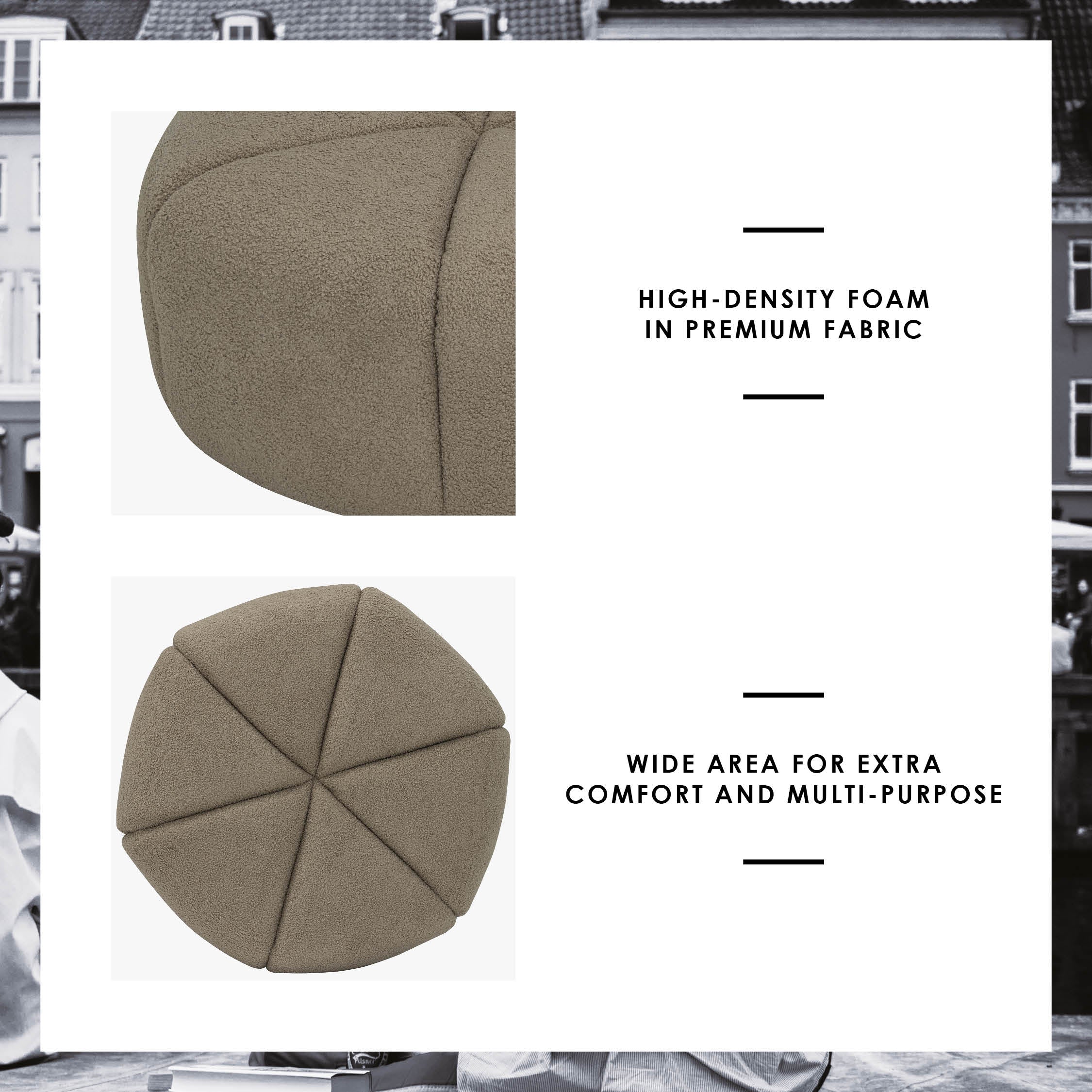 Bufey Dia 765 pouf in Cappuccino colour Teddy fabric