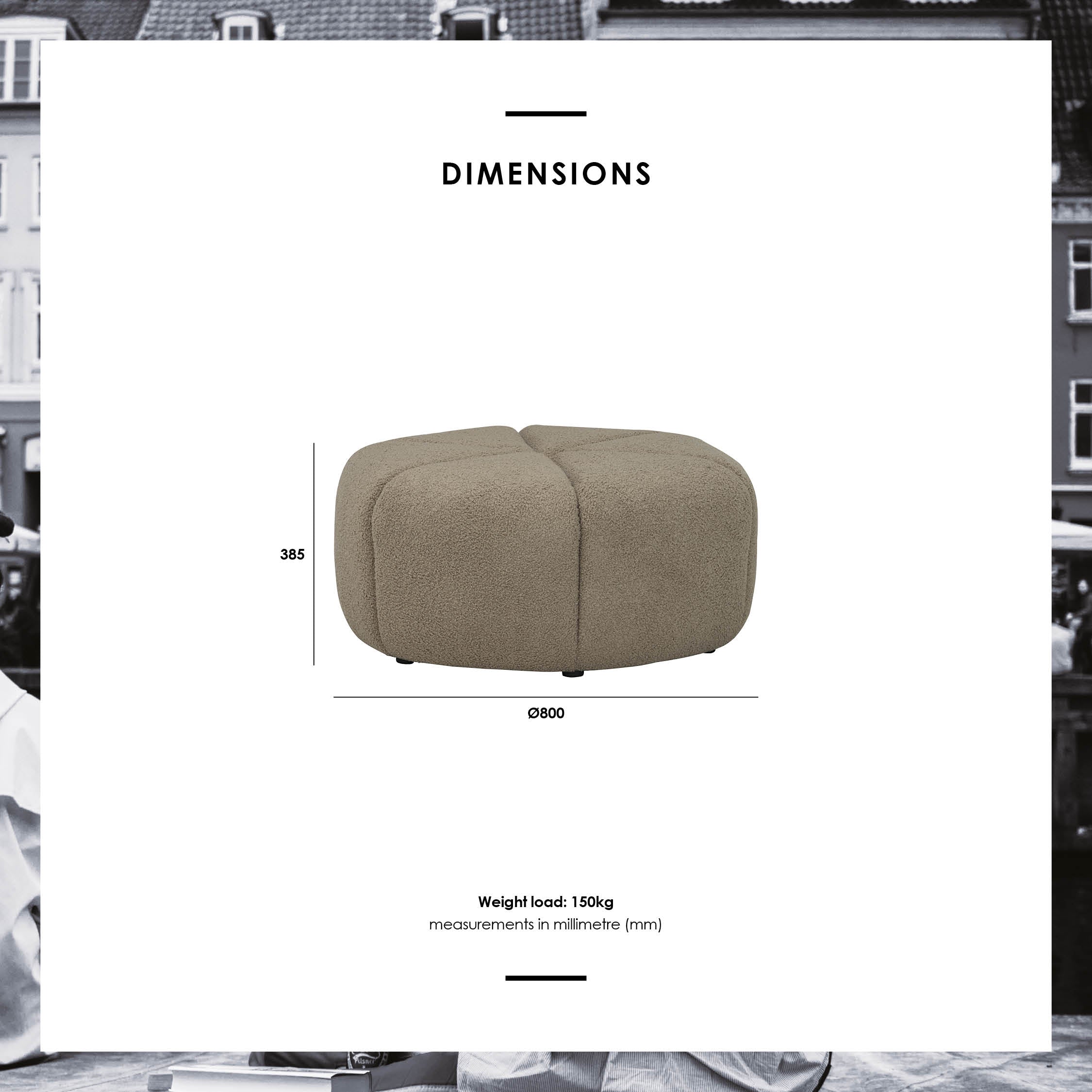 Bufey Dia 765 pouf in Cappuccino colour Teddy fabric