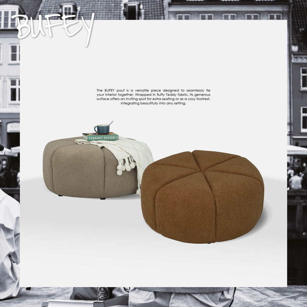 Bufey Dia 765 pouf in Cappuccino colour Teddy fabric