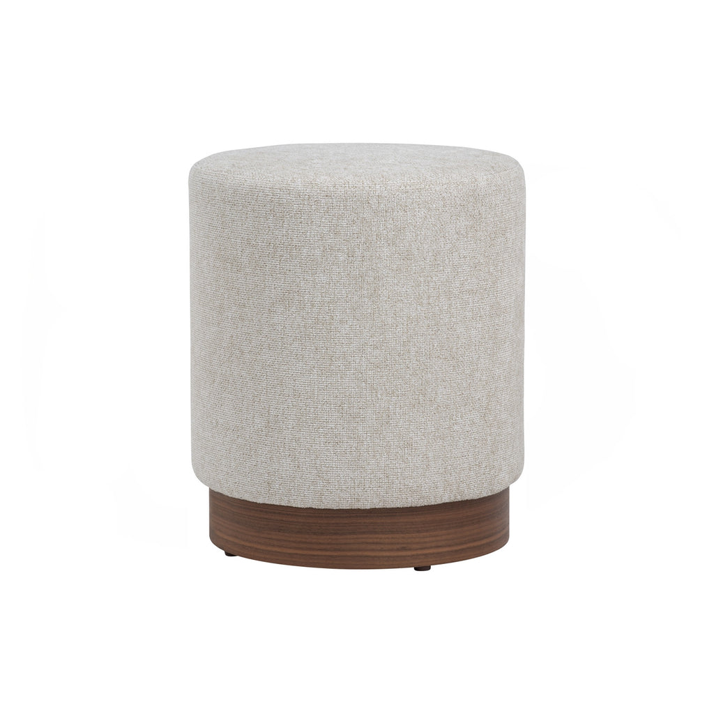 Aura 375ø pouf in Walnut veneer leg, Beige colour Moleen fabric